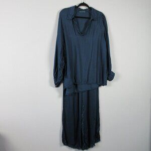 Meo Meli Women Satin Set Long Sleeve Top Wide Leg Pull On Pants 100% Viscose 336